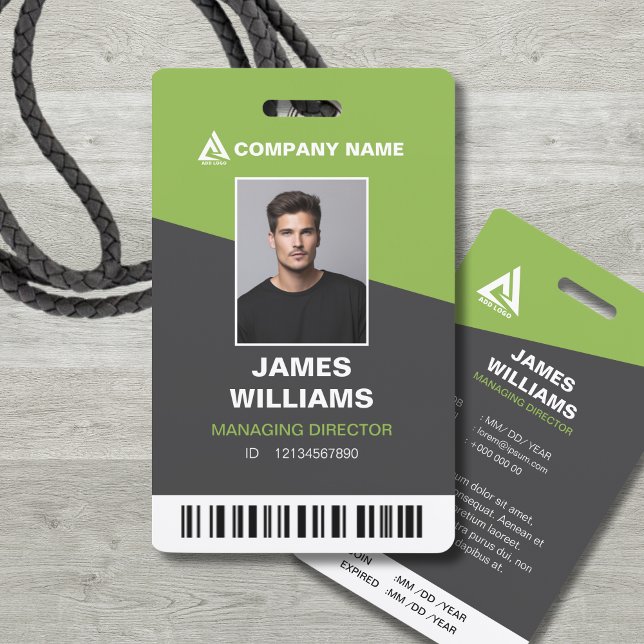 Dark Grey Green Minimalist Modern Barcode Name ID ID Badge (Creator Uploaded)