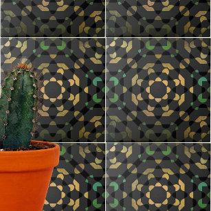 Dark Grey Green Yellow Moroccan Mosaic Geometric Tile