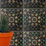 Dark Grey Green Yellow Moroccan Mosaic Geometric Tile<br><div class="desc">Unique decorative tile design featuring a seamless mosaic pattern in shades grey,  green and yellow.</div>