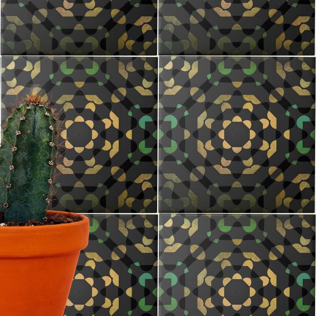 Dark Grey Green Yellow Moroccan Mosaic Geometric Tile (Creator Uploaded)