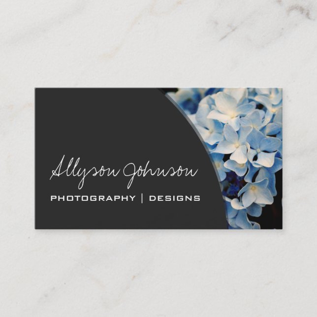 Dark Grey & Hydrangea Business Cards (Front)