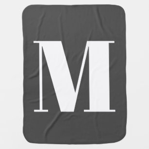 Dark Grey Initial Letter Monogram Modern Baby Blanket