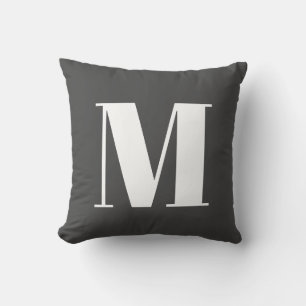 Dark Grey Initial Letter Monogram Modern Cushion