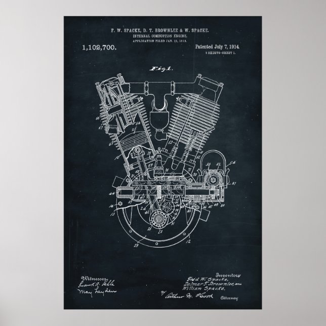 Dark Grey | Internal Combustion Engine Patent Poster (Front)