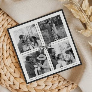 Dark Grey & Ivory Photo Collage Christmas Bow Holiday Card