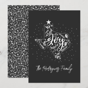 Dark Grey Joy Holiday Leaves Texas Shape Card