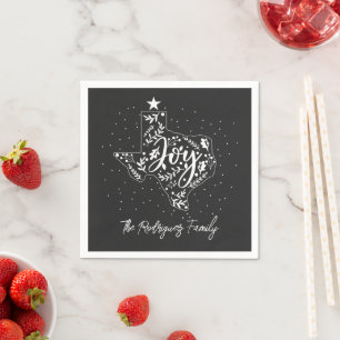 Dark Grey Joy Holiday Leaves Texas Shape Napkin