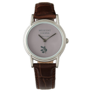 Dark grey leaves silhouette purple watch