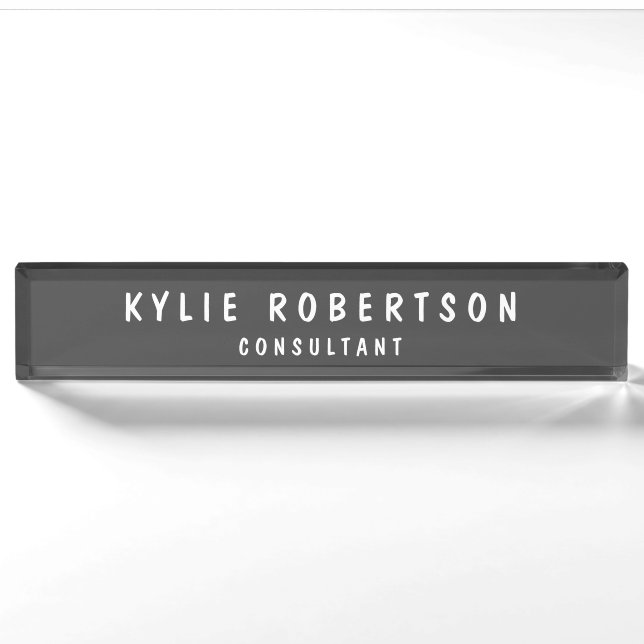 Dark Grey Legible Professional Trendy Modern Nameplate (Front)