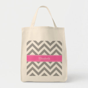 Dark Grey Lg Chevron Hot Pink #2 Name Monogram Tote Bag