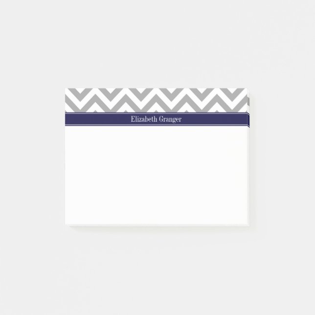 Dark Grey Lg Chevron Navy Blue Name Monogram Post-it Notes (Front)