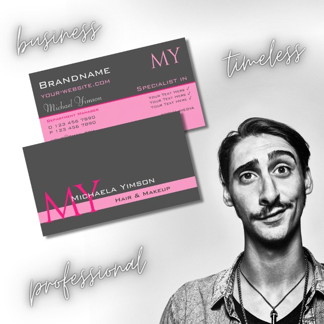 Dark Grey Light Pink with Initials Professional Business Card (Creator Uploaded)