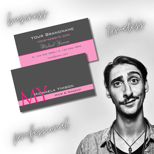 Dark Grey Light Pink with Monogram Professional Business Card (Creator Uploaded)