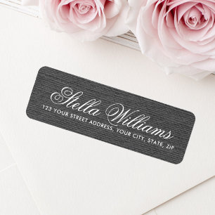 Dark grey linen romantic script return address