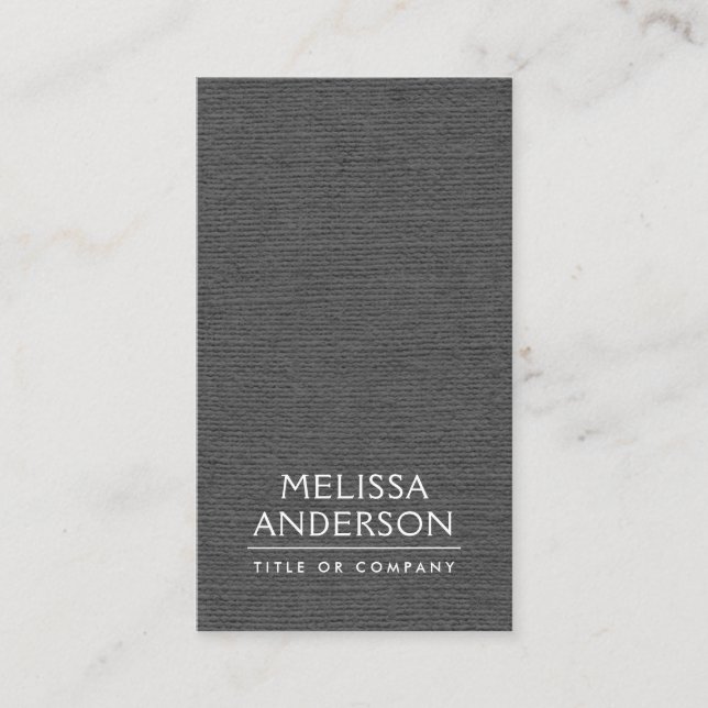 Dark grey linen vertical minimalist professional business card (Front)