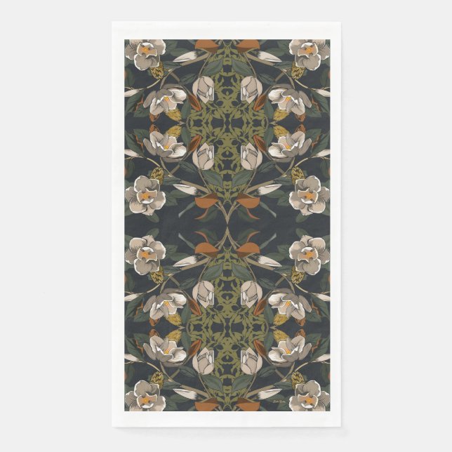 Dark Grey Magnolia Floral Napkin (Front)