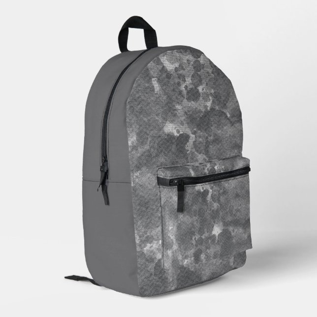 Dark Grey Marble Texture Pattern Printed Backpack (Back Corner Left)
