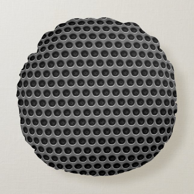 Dark Grey Metal Mesh Pattern Round Cushion (Front)