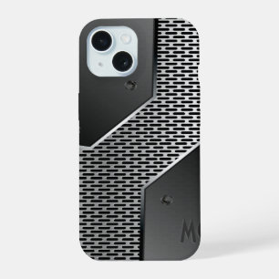 Dark Grey Metallic Look Geometric Pattern. iPhone 15 Case