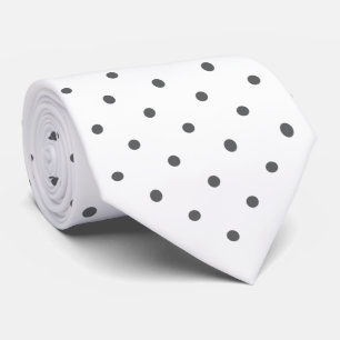 Dark Grey Mini Polka Dot Pattern on White Tie