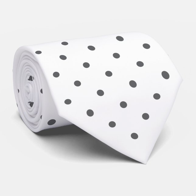 Dark Grey Mini Polka Dot Pattern on White Tie (Rolled)