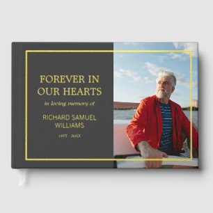 Dark Grey Minimalist Photo In Loving Memory Guest Book