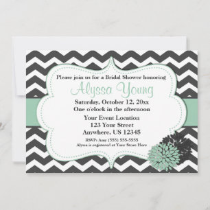 Dark Grey Mint Chevron Invitation