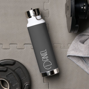 Dark Grey Modern Typography Personalised Water Bottle