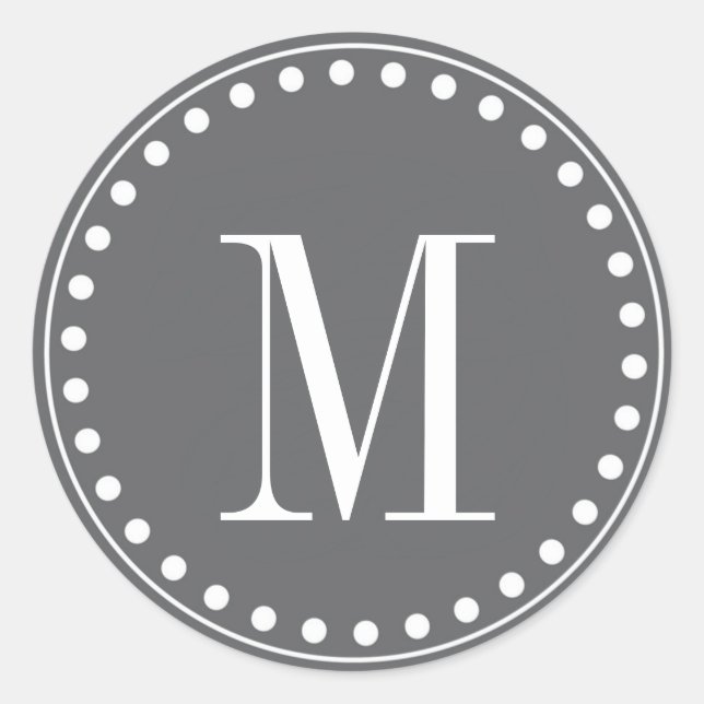 Dark Grey Monogram  Circle Stickers (Front)