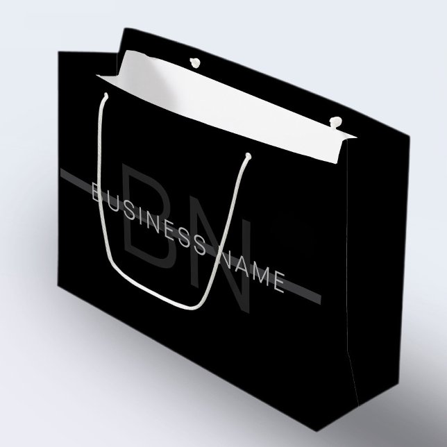 Dark Grey Monogram, Name & Geometric Stripe Large Gift Bag (Creator Uploaded)