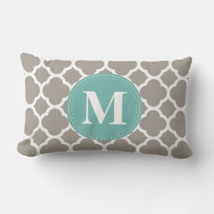 Dark Grey Monogram Pink Quatrefoil Pattern Lumbar Cushion