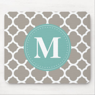 Dark Grey Monogram Pink Quatrefoil Pattern Mouse Pad