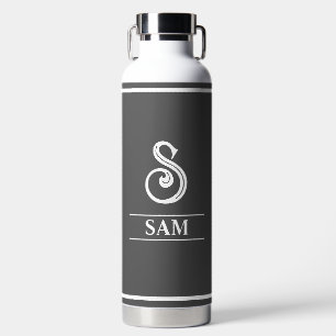 Dark Grey Monogrammed  Water Bottle