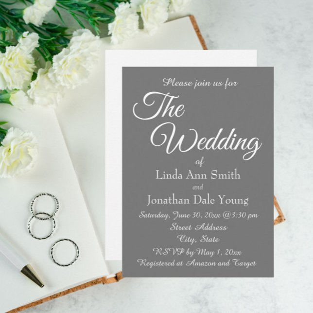 Dark Grey Monotone Simple Style Wedding Invitation (In Situ Wedding)