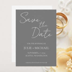 Dark Grey Monotone Simple Style Wedding Save The Date