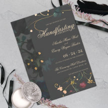 Dark Grey Moody Boho Abstract Floral Handfasting