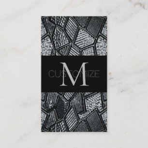 Dark Grey Mosaic Glass Monogram Business Card 2