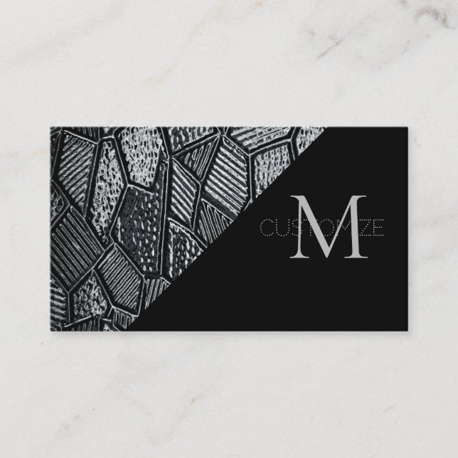 Dark Grey Mosaic Glass Monogram Business Card 3 (Front)