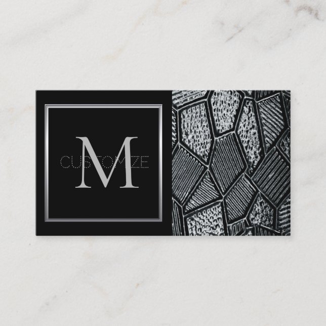 Dark Grey Mosaic Glass Monogram Business Card 5 (Front)