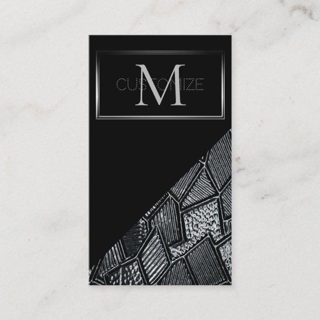 Dark Grey Mosaic Glass Monogram Business Card 6 (Front)