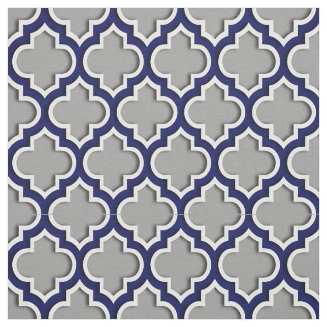 Dark Grey, Navy Blue Moroccan Quatrefoil #5DS Fabric (Swatch)
