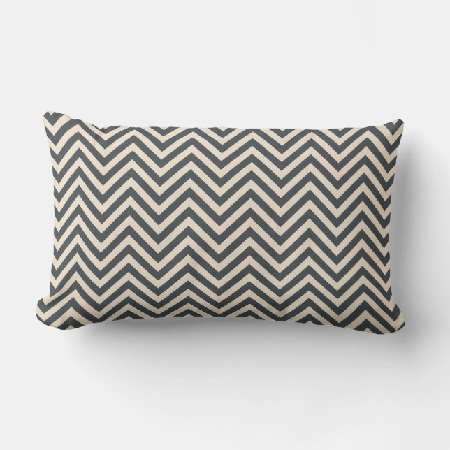Dark Grey Off-White Chevron Geometric Pattern Lumbar Cushion (Front)