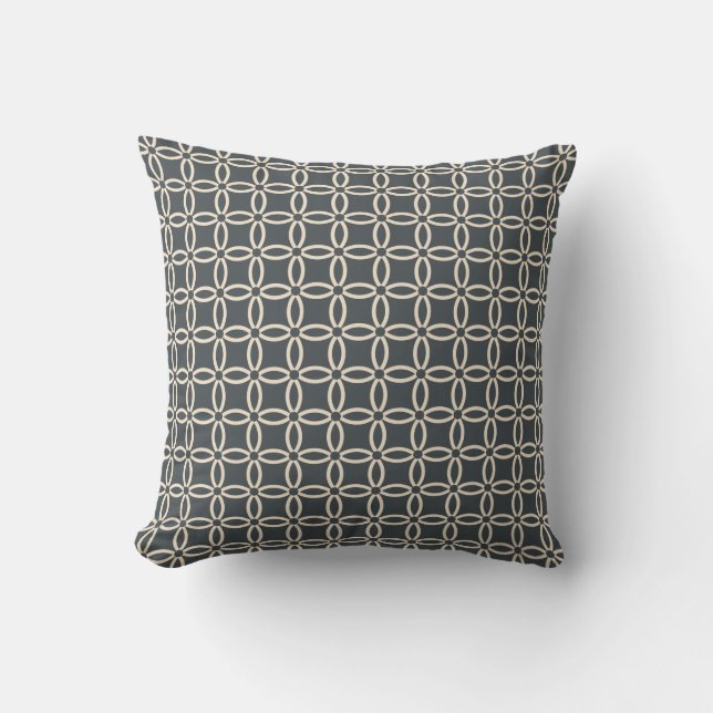 Dark Grey Off-White Squares Geometric Pattern Cushion (Front)