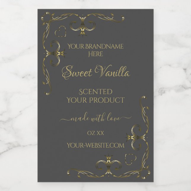Dark Grey Ornamental Gold Corners Product Labels (Single Label)