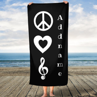 Dark Grey Peace Love Music Custom Bath Towel