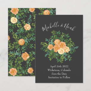 Dark Grey Peach Wedding Modern Floral Invitation