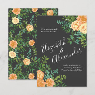 Dark Grey Peach Wedding Modern Floral Invitation