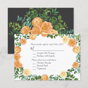 Dark Grey Peach Wedding Modern Floral Invitation
