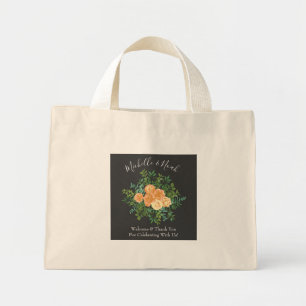 Dark Grey Peach Wedding Modern Floral Mini Tote Bag