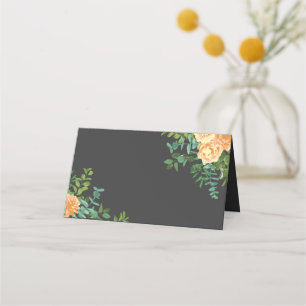 Dark Grey Peach Wedding Modern Floral Place Card